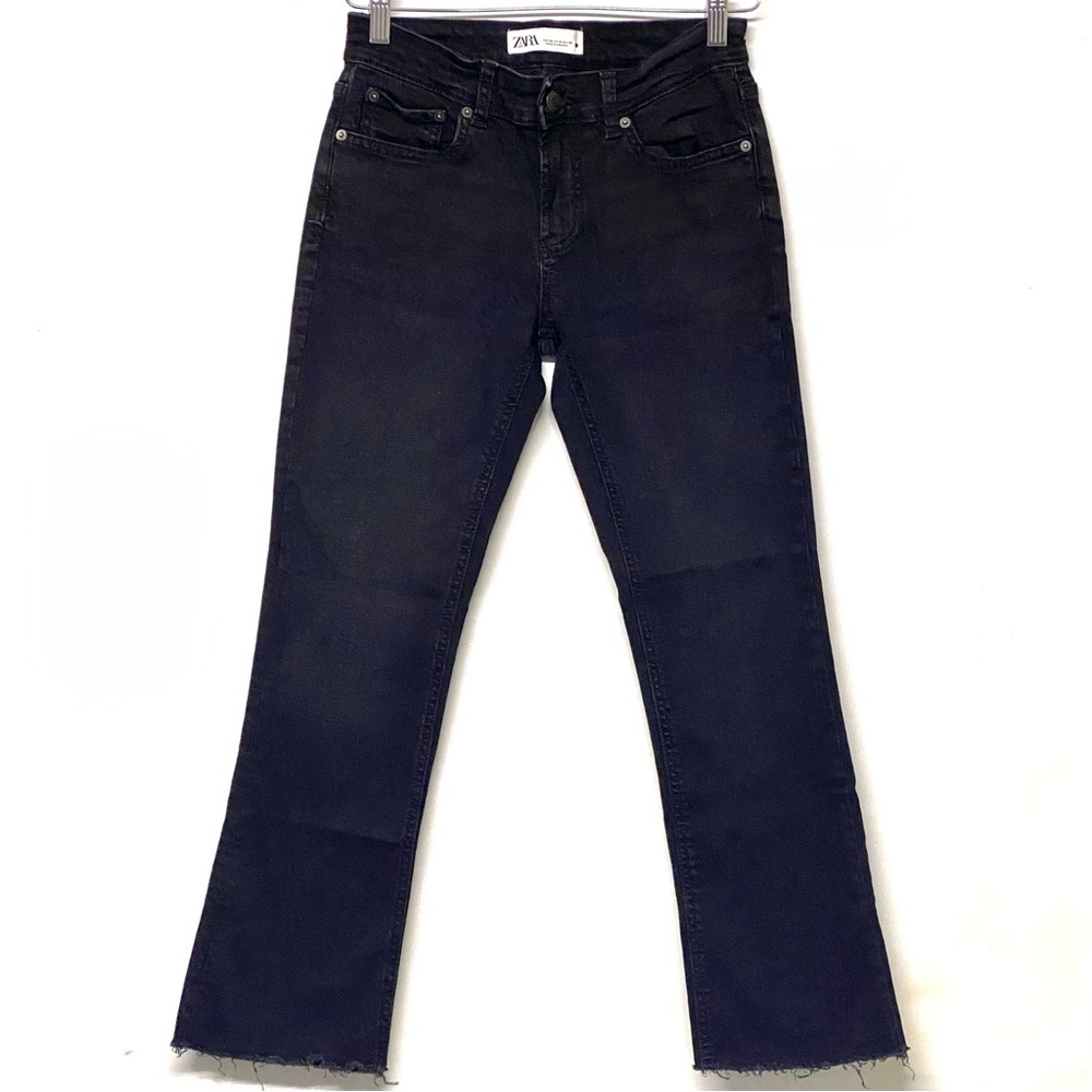 Zara Black Denim Cropped Ankle Flare Jeans 4